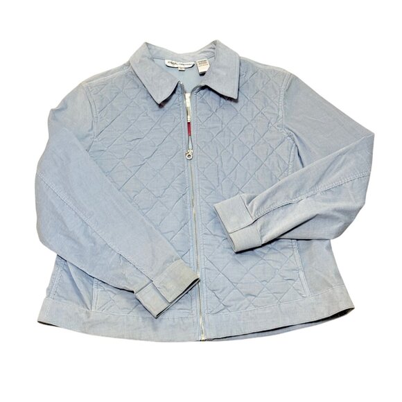 Cathy Daniels Quilted Corduroy Jacket Spring Womens Size L Light Blue Zip Front - Picture 1 of 14